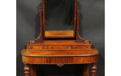 A Victorian mahogany duchess dressing table, arched rectangu...