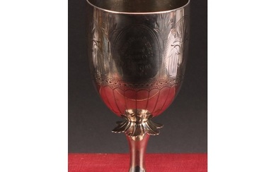 A Victorian silver pedestal goblet, bright-cut engraved with...