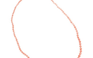 A coral bead and platinum necklace