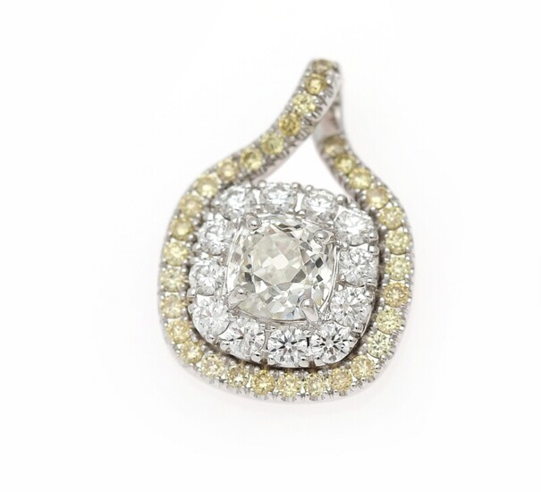 NOT SOLD. A diamond pendant set with a cushion-cut diamond weighing app. 1.28 ct. encircled...