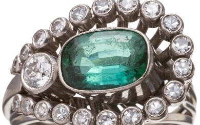 A green tourmaline and 18ct white gold cocktail ring with diamonds