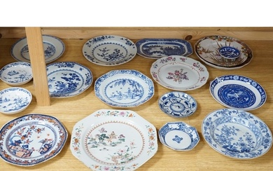 A group of 18th century Chinese porcelain plates and saucers...