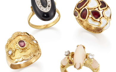 A group of rings, comprising: an 18ct gold bombe form...