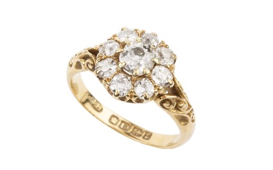 A late Victorian diamond cluster ring, the central old cut...