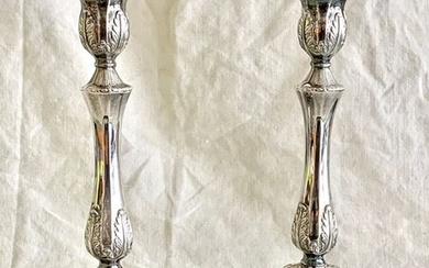 A magnificent pair of candlesticks - Museum Quality (2) - .925 silver - HAZORFIM - Israel - Mid 20th century