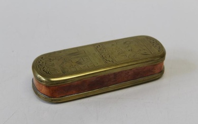 A mid 17th century brass and copper Dutch tobacco box,...
