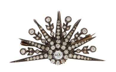 A mid Victorian silver and gold, old-cut diamond starburst p...