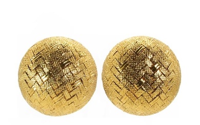 A pair of 18ct carat gold basket weave design earrings, by Garrard & Co.