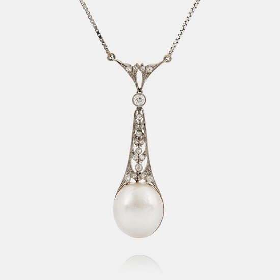 A platinum pendant set with a half pearl and old-cut diamonds