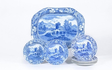 A selection of mostly Spode blue and white printed pottery and pearlware 'Lucano' pattern