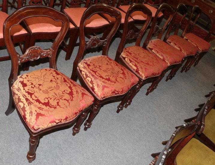 A set of six reproduction Victorian style dining chairs; and...