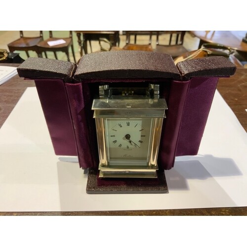 A sterling silver carriage clock by Mistas in fitted velvet ...