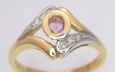 AN ATTRACTIVE 18K YELLOW AND WHITE GOLD DIAMOND & PINK SAPPH...