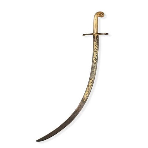 AN OTTOMAN HORN-HILTED STEEL SWORD (SHAMSHIR) TURKEY, LATE 1...