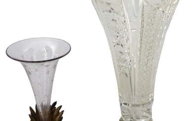 ANTIQUE CUT CRYSTAL BRONZE AND SILVER VASES