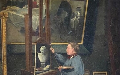 Adolphe Clément Félix BREAUTE dit Albert BREAUTE (1853-1941) : L'Atelier du peintre Huile sur toile...
