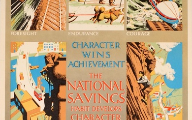 Advertising Poster National Savings British Character Sailing Climbing Car...