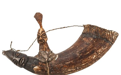 African Carved Figural Medicine Horn