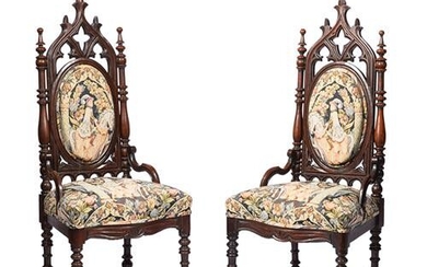 American Gothic Carved Mahogany Side Chairs