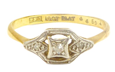 An 18ct gold Art Deco style platinum diamond ring, size...