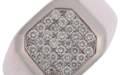 An 18ct white gold diamond signet ring, pave set with modern...