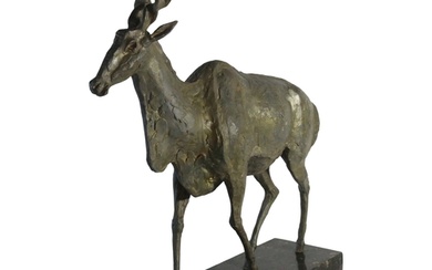 An Art Deco bronze sculpture of an Antelope upon a marble ba...