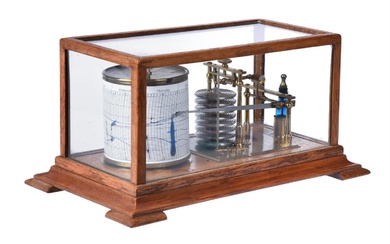 An early 20th century oak cased barograph, unsigned, 35cm wi...