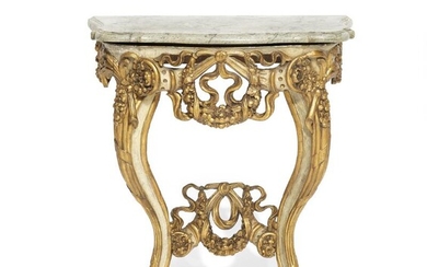SOLD. An early Norwegian Louis XVI painted and giltwood wall console. C. 1770. H. 82 cm. W. 75 cm. D. 45 cm. – Bruun Rasmussen Auctioneers of Fine Art