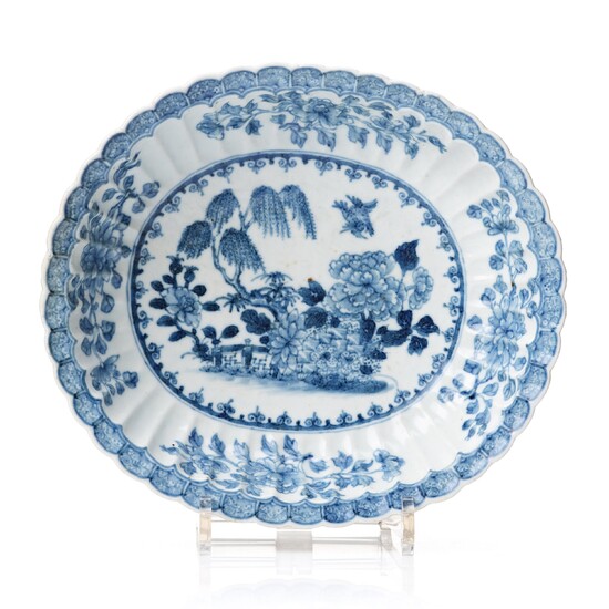 An oval blue and white bowl, Qing dynasty, Qianlong (1736-95).