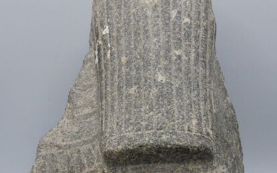 Ancient Egypt, New Kingdom Grandiorite Fragment a statue of the Goddess Sekhmet, showing part of a breast, wig and jewelled collar - 27.5×17×7.5 cm