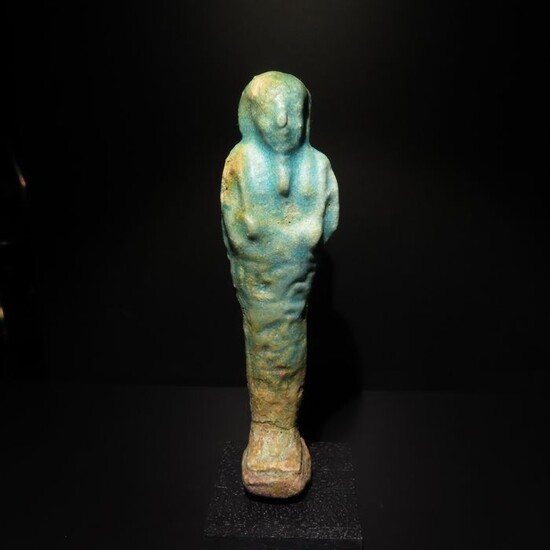 Ancient Egyptian Faience Ushabti for HOR - KHONSU. Late Period, 664 - 323 BC. 10,7 cm H.