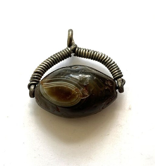 Ancient Greek Agate and Silver Seal with Swivel Holder Pendant