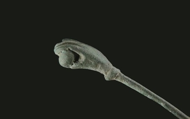 Ancient Roman Bronze Hairpin with hand holding globe - (1)