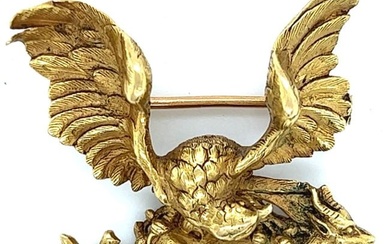 Antique 18K Yellow Gold Eagle & Ram Brooch