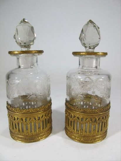 Antique French Baccarat Style Pair Of Bottles