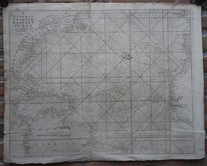 Antique Map-ATLANTIC OCEAN-SEA CHART-AZORES-CARIBBEAN-Seller-c.1750