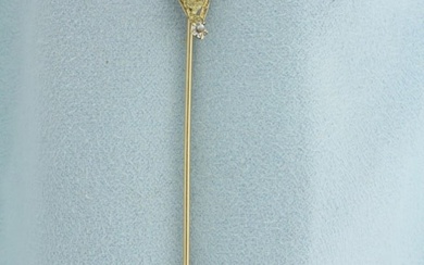 Antique Pearl and White Sapphire Stick Pin in 14k Yellow Gold