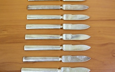 Antique Set of 11 Silver Norwegian Royal Monogram Butter Knives