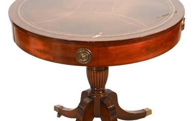 Antique Victorian Carved Leather Top Drum Table