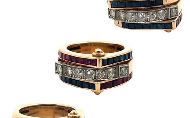 Art Deco 18k Gold Ring with Rubies, sapphires & Diamonds