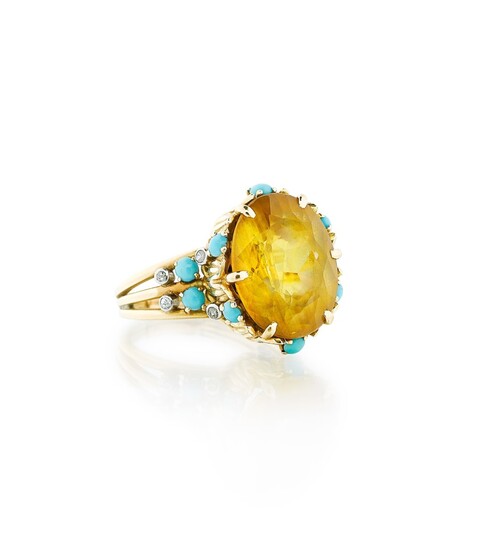 Bague citrine, turquoise, diamants | Citrine, turquoise and diamond ring