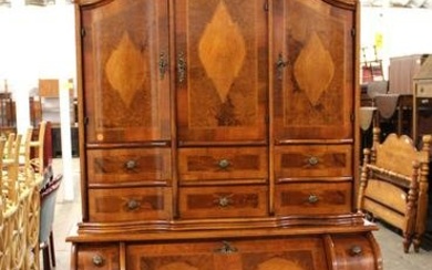 Beautiful Vintage 2pc Italian inlaid mahogany and burl walnut secretary desk with 2 keys