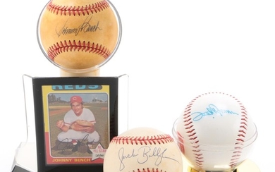 Bench, Billingham and Norman Signed Baseballs with Bench '75 Card COA