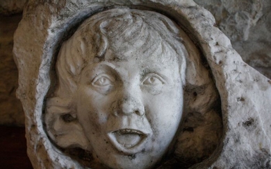 Big Mask, Faun / Mythological Creature - White statuary marble from Carrara - Early 20th century