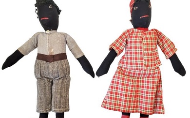 Black Americana Cloth Childrens Dolls Vintage Pair