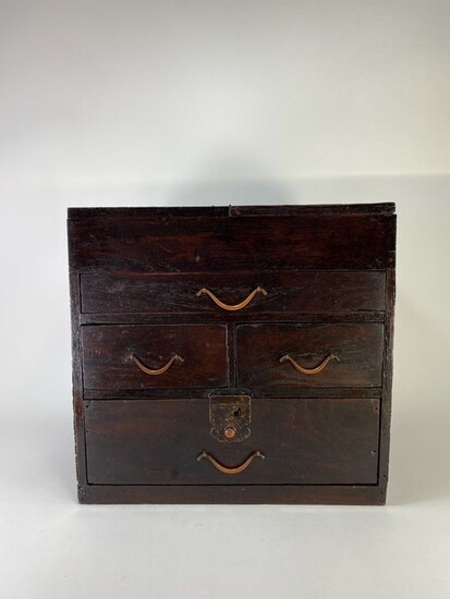 Box, Chest, haribako - Wood - haribako- Japanese Ebony Veneered Haribako-Sewing Box - Japan - 19th - 20th century