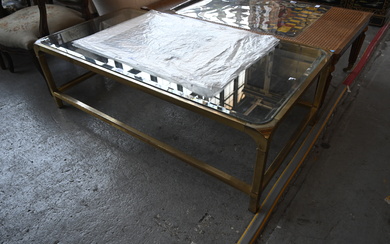 Brass Rectangular Coffee Table with Beveled Glass Top.