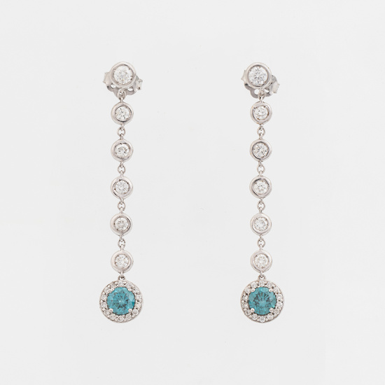 Brilliant-cut blue colour treated diamond and brilliant-cut diamond earrings
