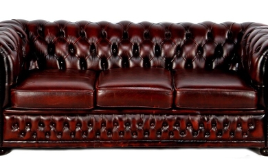 (-), Brown leather 3-seater Chesterfield style sofa, marked...