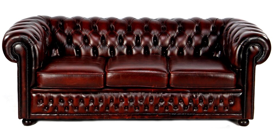 (-), Brown leather 3-seater Chesterfield style sofa, marked...